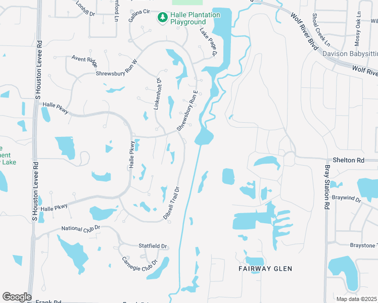 map of restaurants, bars, coffee shops, grocery stores, and more near 2510 Dibrell Trail Drive in Collierville