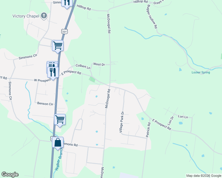 map of restaurants, bars, coffee shops, grocery stores, and more near 64 McDougal Road in Fayetteville