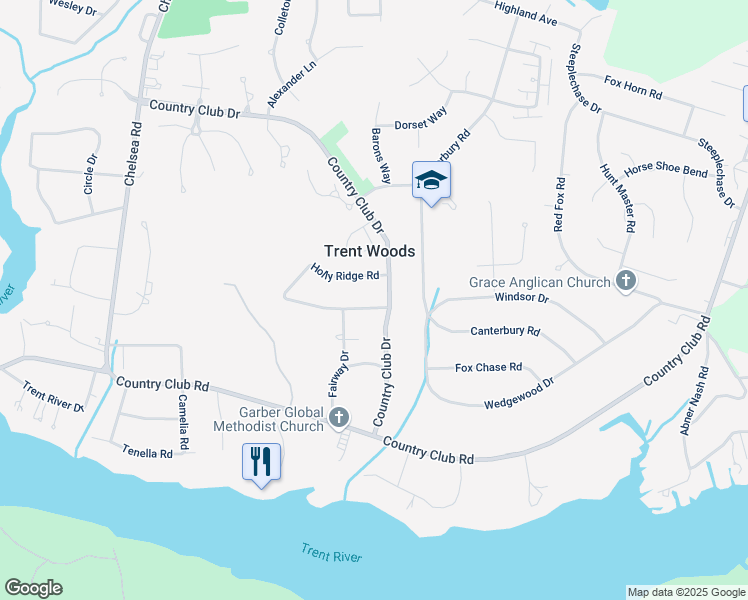 map of restaurants, bars, coffee shops, grocery stores, and more near 4102 Norman Road in Trent Woods