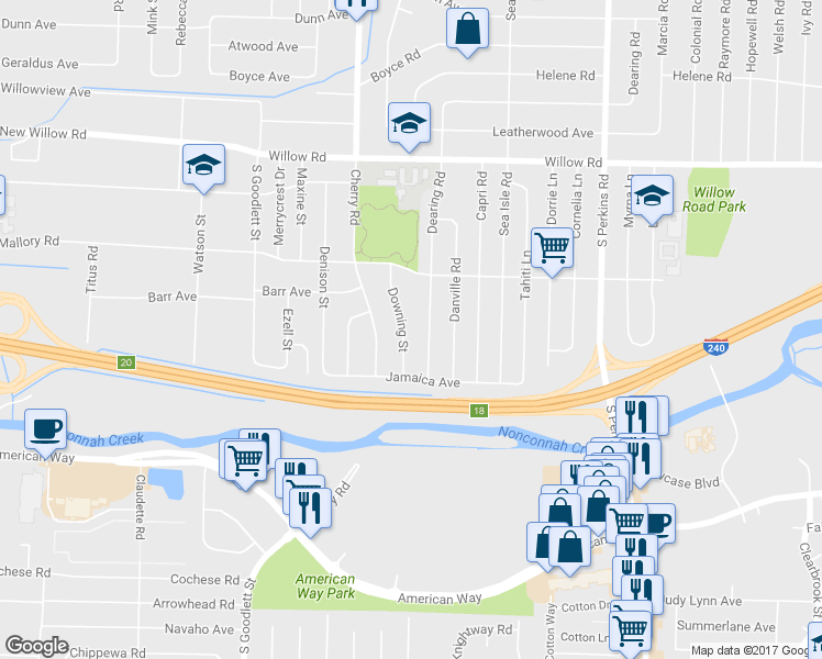 map of restaurants, bars, coffee shops, grocery stores, and more near 1878 Downing Street in Memphis