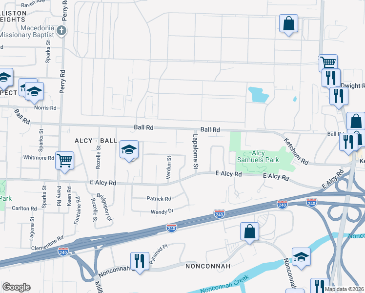 map of restaurants, bars, coffee shops, grocery stores, and more near 2360 Verdun Cove in Memphis