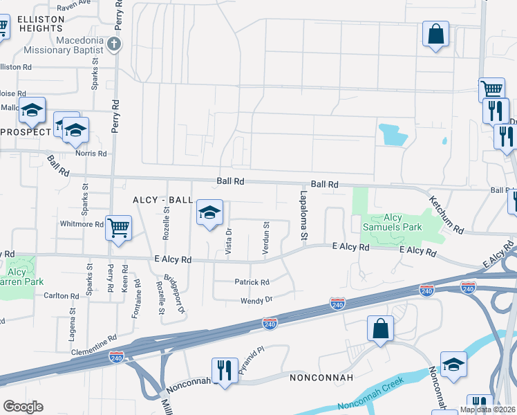 map of restaurants, bars, coffee shops, grocery stores, and more near 1837 Kingsview Drive in Memphis