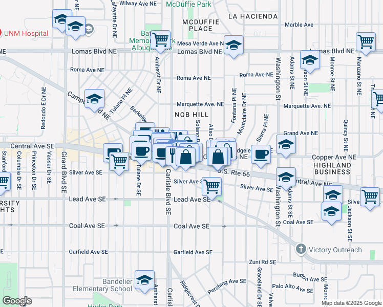 map of restaurants, bars, coffee shops, grocery stores, and more near in Albuquerque