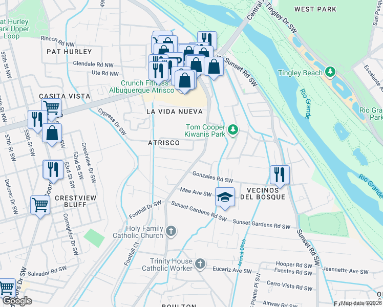 map of restaurants, bars, coffee shops, grocery stores, and more near 323 Atrisco Drive Southwest in Albuquerque