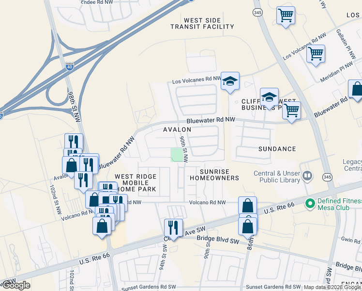 map of restaurants, bars, coffee shops, grocery stores, and more near 9201 Starboard Road Northwest in Albuquerque