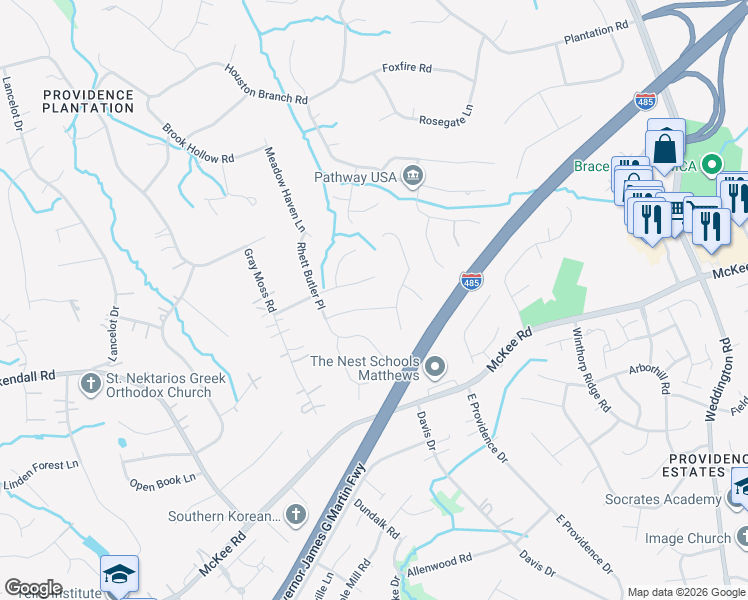 map of restaurants, bars, coffee shops, grocery stores, and more near 2306 Bonnie Butler Way in Charlotte