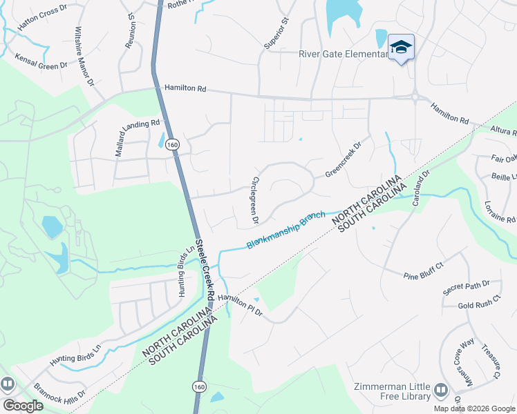 map of restaurants, bars, coffee shops, grocery stores, and more near 16322 Circlegreen Drive in Charlotte