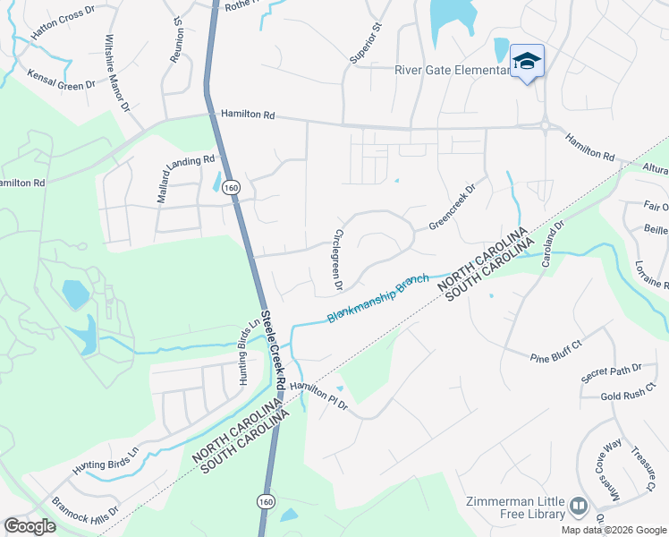 map of restaurants, bars, coffee shops, grocery stores, and more near 16322 Circlegreen Drive in Charlotte