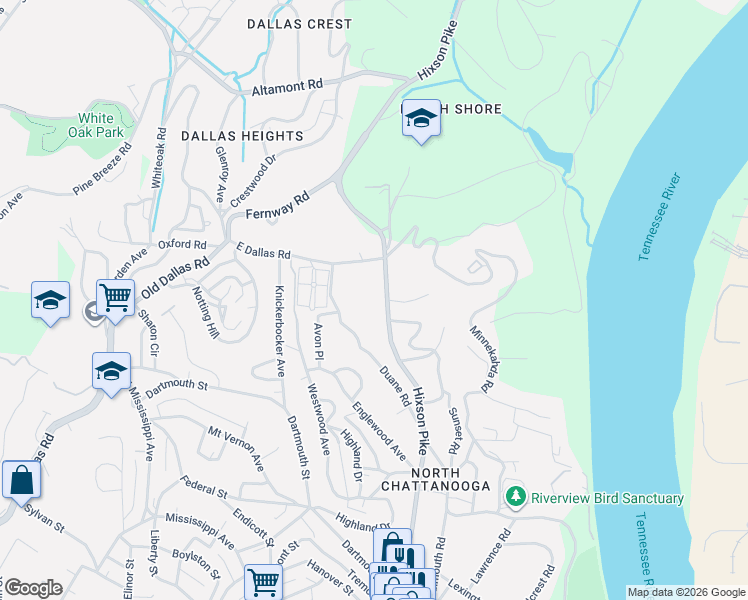 map of restaurants, bars, coffee shops, grocery stores, and more near in Chattanooga