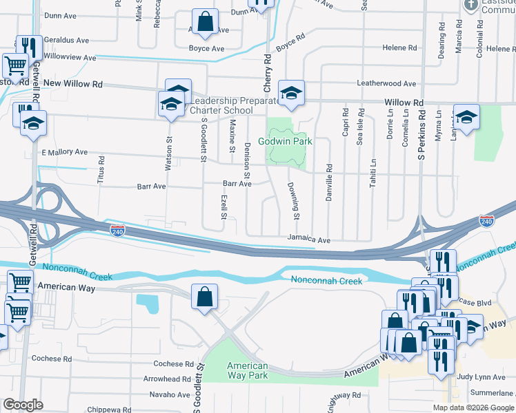 map of restaurants, bars, coffee shops, grocery stores, and more near 1871 Lausanne Street in Memphis