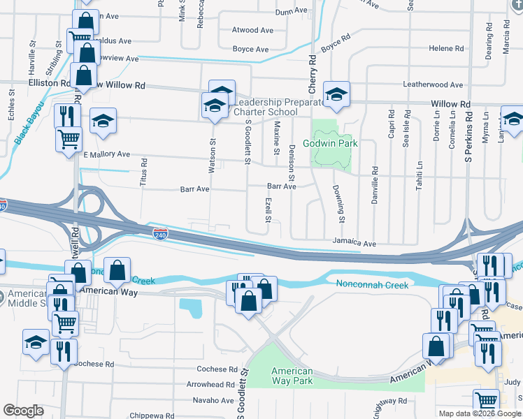 map of restaurants, bars, coffee shops, grocery stores, and more near 1872 South Goodlett Street in Memphis