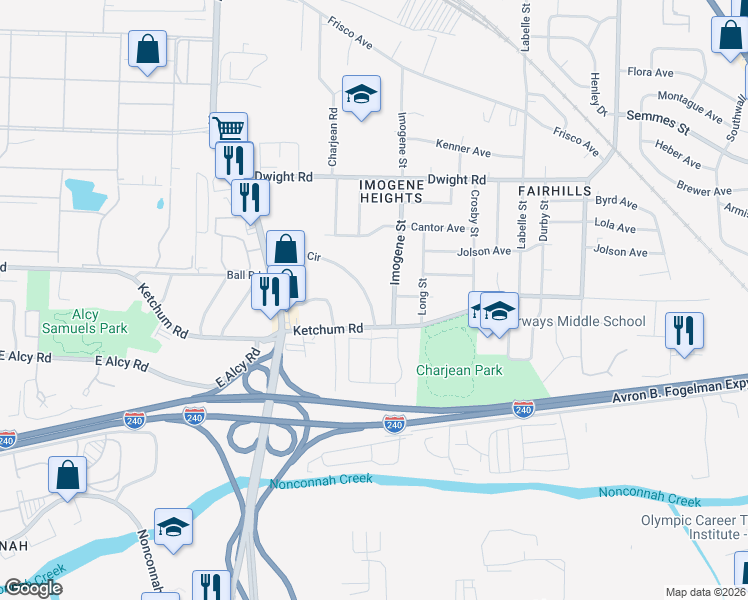 map of restaurants, bars, coffee shops, grocery stores, and more near 2371 Imogene Street in Memphis