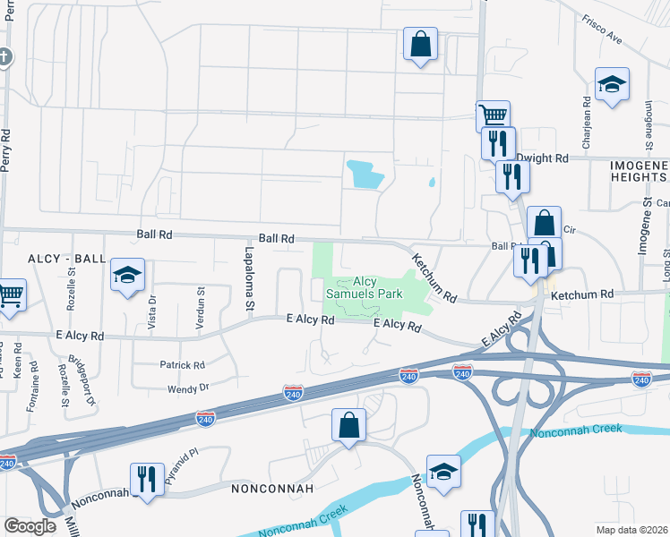 map of restaurants, bars, coffee shops, grocery stores, and more near 2364 North Orchid Drive in Memphis
