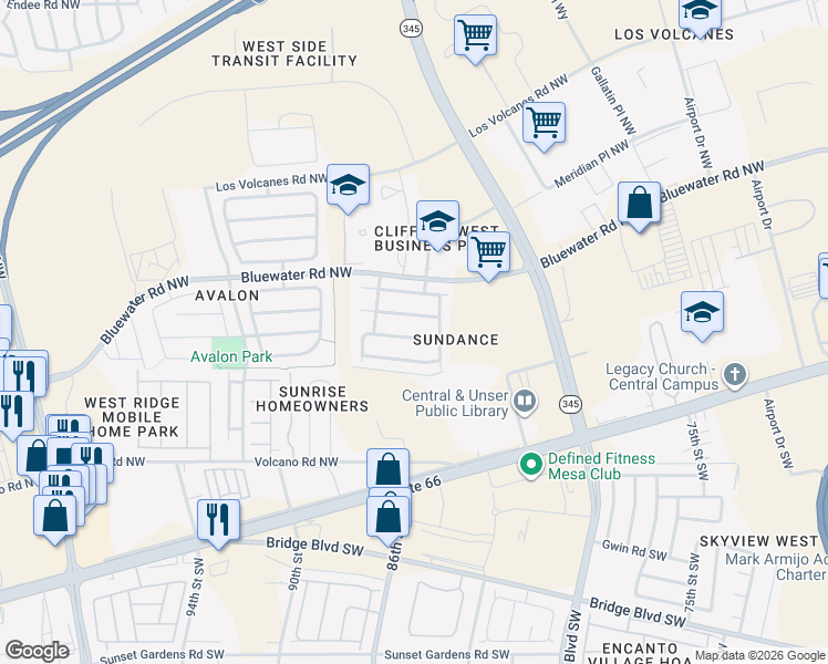 map of restaurants, bars, coffee shops, grocery stores, and more near 8701 Sonoma Avenue Northwest in Albuquerque