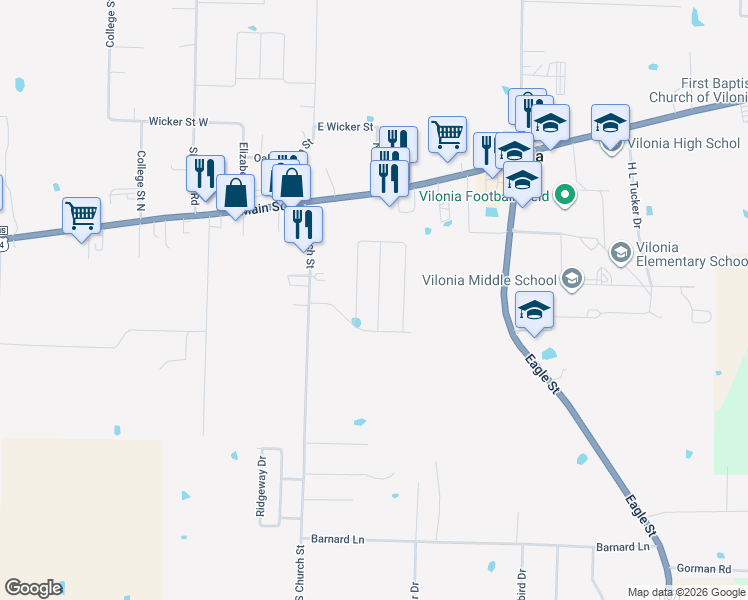 map of restaurants, bars, coffee shops, grocery stores, and more near in Vilonia