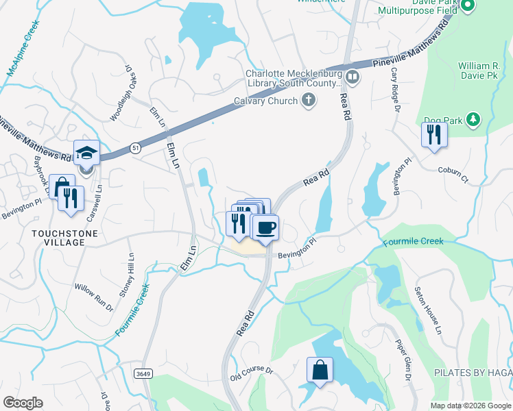 map of restaurants, bars, coffee shops, grocery stores, and more near 6200 Birkdale Valley Drive in Charlotte
