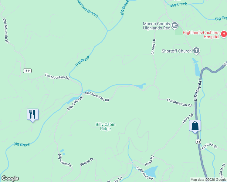 map of restaurants, bars, coffee shops, grocery stores, and more near Flat Mountain Road in Highlands