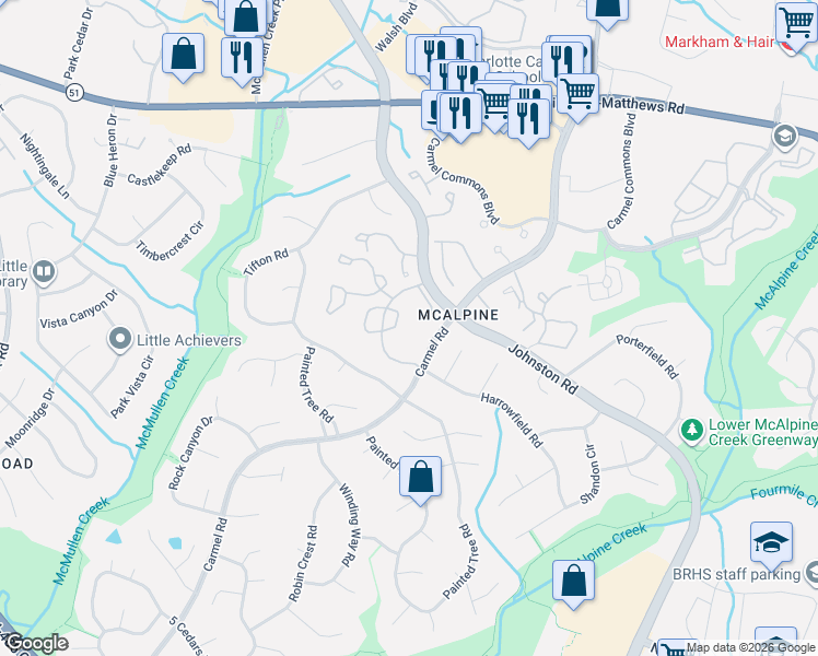 map of restaurants, bars, coffee shops, grocery stores, and more near 11139 Harrowfield Road in Charlotte