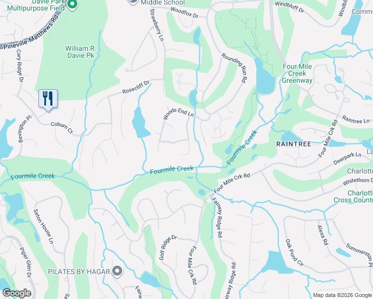 map of restaurants, bars, coffee shops, grocery stores, and more near 4721 Autumn Leaf Lane in Charlotte