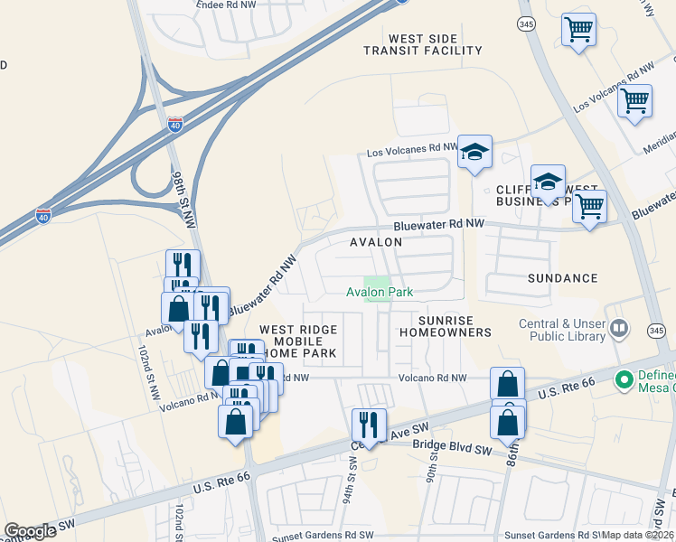 map of restaurants, bars, coffee shops, grocery stores, and more near 9405 Starboard Road Northwest in Albuquerque