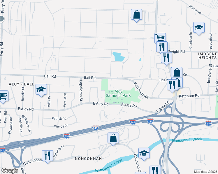 map of restaurants, bars, coffee shops, grocery stores, and more near 2364 North Orchid Drive in Memphis