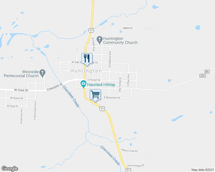 map of restaurants, bars, coffee shops, grocery stores, and more near 320 East Martin Street in Huntington