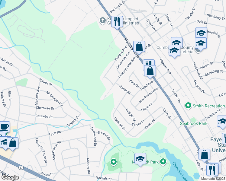 map of restaurants, bars, coffee shops, grocery stores, and more near 310 Pennsylvania Avenue in Fayetteville