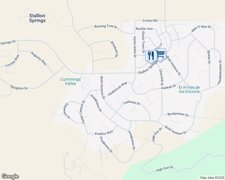 map of restaurants, bars, coffee shops, grocery stores, and more near 17951 Swaps Court in Tehachapi