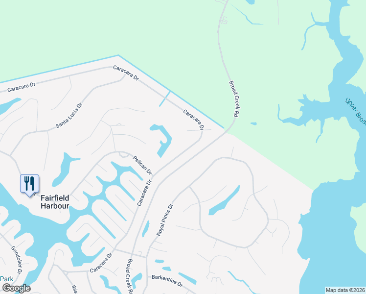 map of restaurants, bars, coffee shops, grocery stores, and more near 1421 Caracara Drive in New Bern