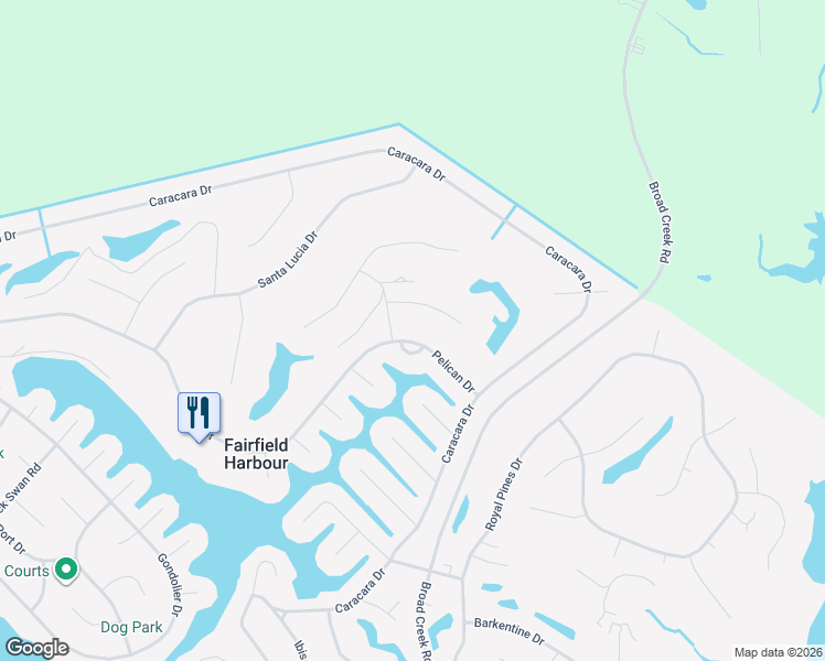 map of restaurants, bars, coffee shops, grocery stores, and more near 6005 Pelican Dr in New Bern