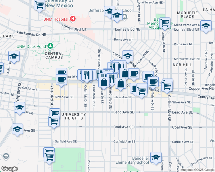 map of restaurants, bars, coffee shops, grocery stores, and more near in Albuquerque