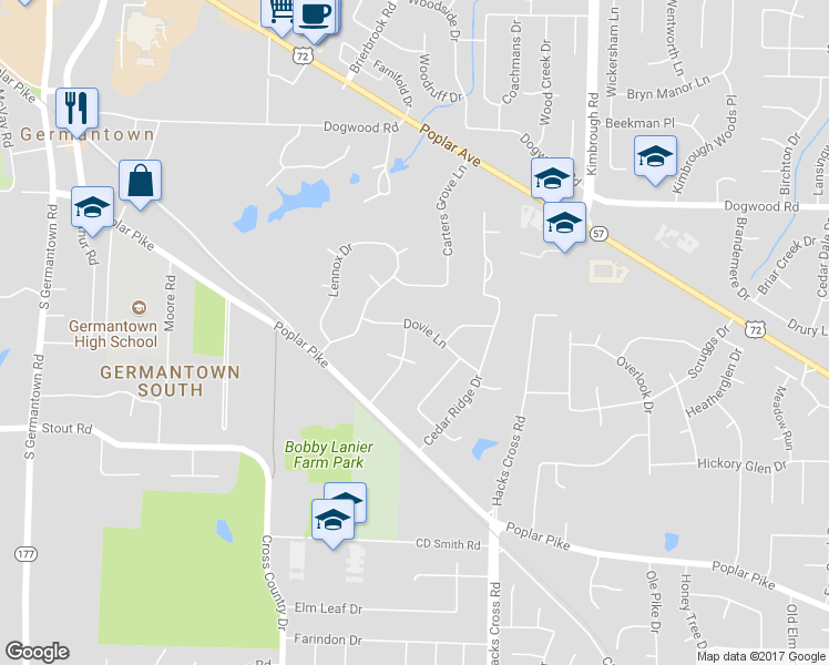 map of restaurants, bars, coffee shops, grocery stores, and more near 2510 Germanwood Lane in Germantown