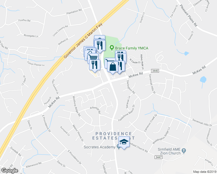 map of restaurants, bars, coffee shops, grocery stores, and more near 3531 Laurenhurst Lane in Charlotte