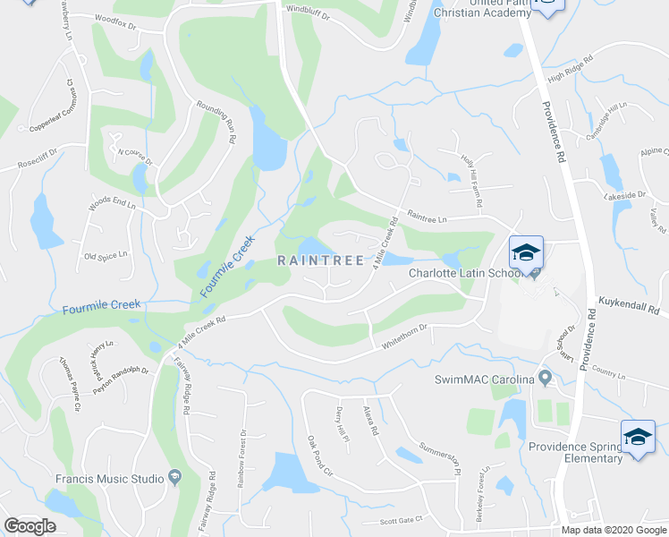 map of restaurants, bars, coffee shops, grocery stores, and more near 9014 Saint Pierre Lane in Charlotte