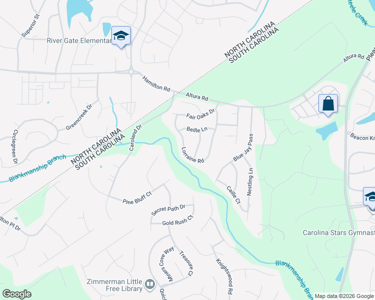 map of restaurants, bars, coffee shops, grocery stores, and more near 316 Lorraine Road in Fort Mill