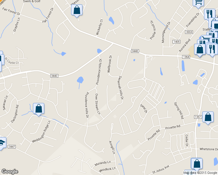 map of restaurants, bars, coffee shops, grocery stores, and more near 1316 Hillshire Meadow Drive in Matthews