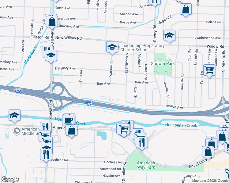 map of restaurants, bars, coffee shops, grocery stores, and more near 1868 Watson Street in Memphis