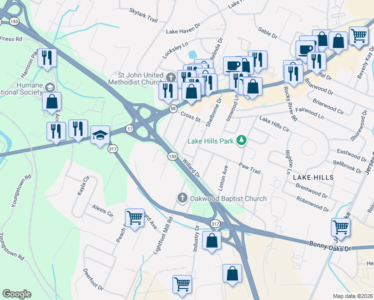 map of restaurants, bars, coffee shops, grocery stores, and more near 4419 Short Street in Chattanooga