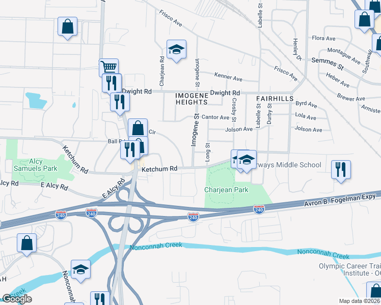 map of restaurants, bars, coffee shops, grocery stores, and more near 2371 Imogene Street in Memphis