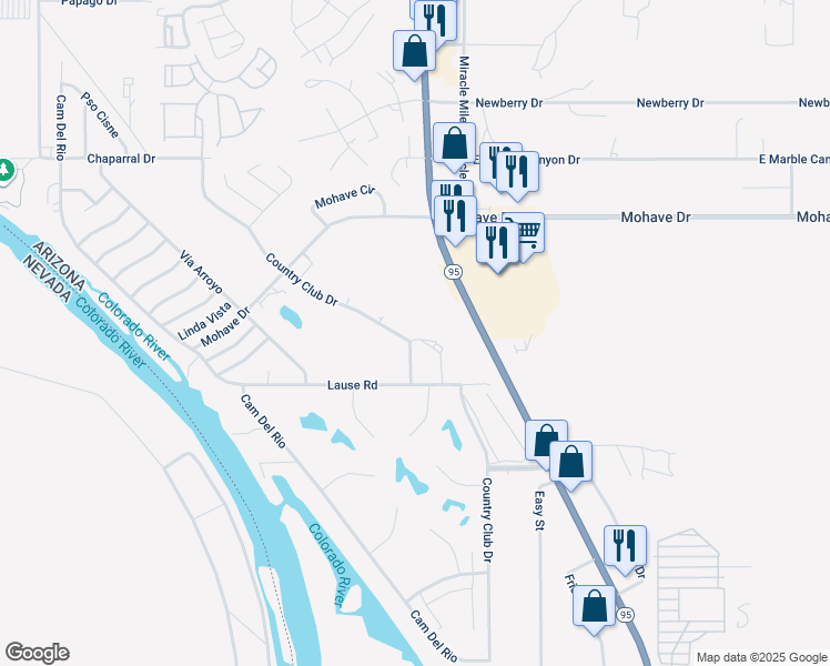 map of restaurants, bars, coffee shops, grocery stores, and more near 1475 Sunset Lane in Bullhead City