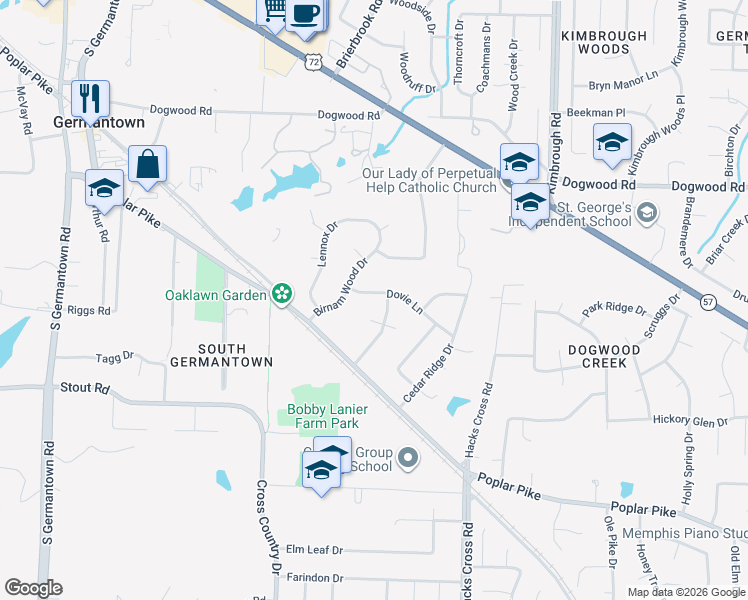 map of restaurants, bars, coffee shops, grocery stores, and more near 2500 Birnam Wood Drive in Germantown