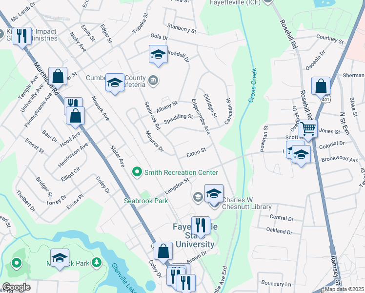 map of restaurants, bars, coffee shops, grocery stores, and more near 527 Marion Court in Fayetteville
