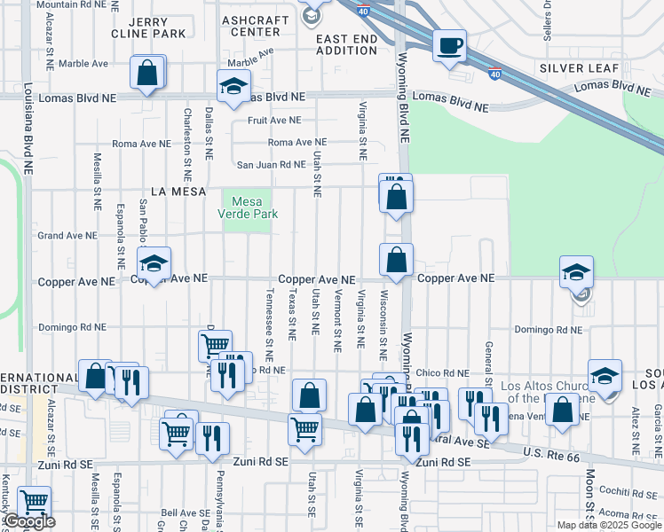 map of restaurants, bars, coffee shops, grocery stores, and more near 413 Vermont Street Northeast in Albuquerque