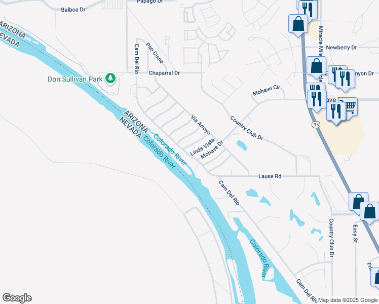 map of restaurants, bars, coffee shops, grocery stores, and more near 2662 Camino Del Rio in Bullhead City