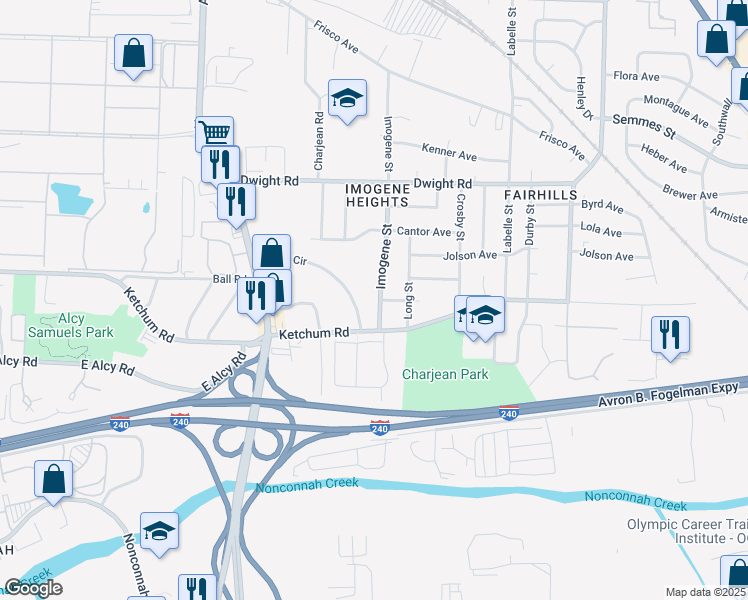 map of restaurants, bars, coffee shops, grocery stores, and more near 2371 Imogene Street in Memphis