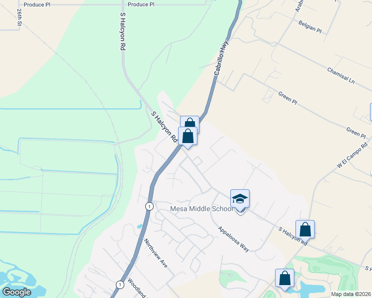 map of restaurants, bars, coffee shops, grocery stores, and more near 2796 South Halcyon Road in Arroyo Grande