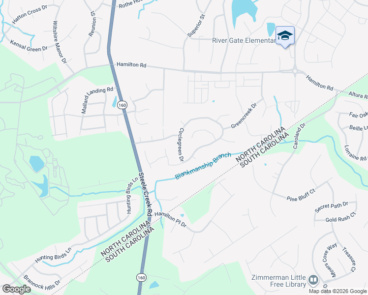 map of restaurants, bars, coffee shops, grocery stores, and more near 16322 Circlegreen Drive in Charlotte
