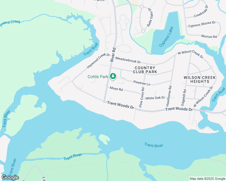 map of restaurants, bars, coffee shops, grocery stores, and more near 5225 Moye Road in Trent Woods