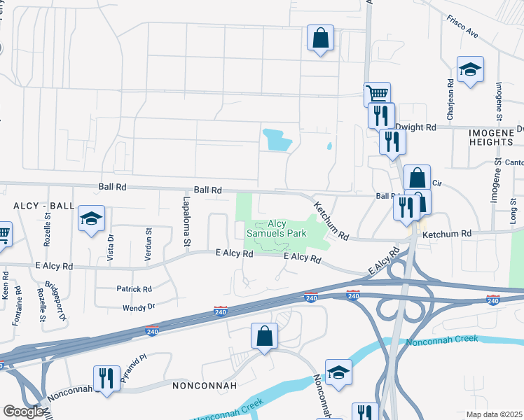map of restaurants, bars, coffee shops, grocery stores, and more near 2364 North Orchid Drive in Memphis
