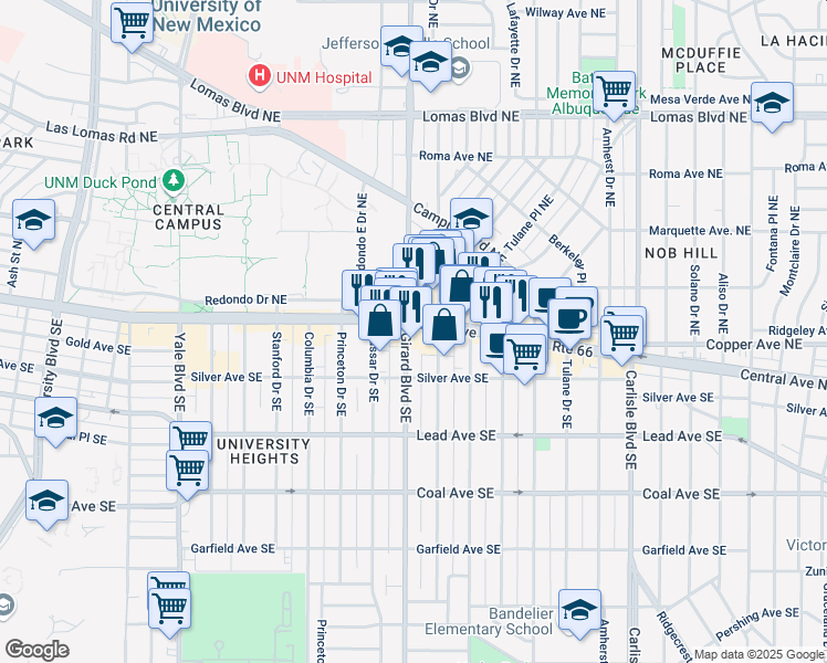 map of restaurants, bars, coffee shops, grocery stores, and more near in Albuquerque